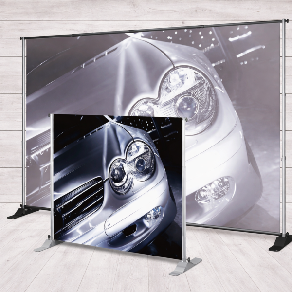 Backdrop ajustable con gráfica personalizada ejemplo de diferentes tamaños