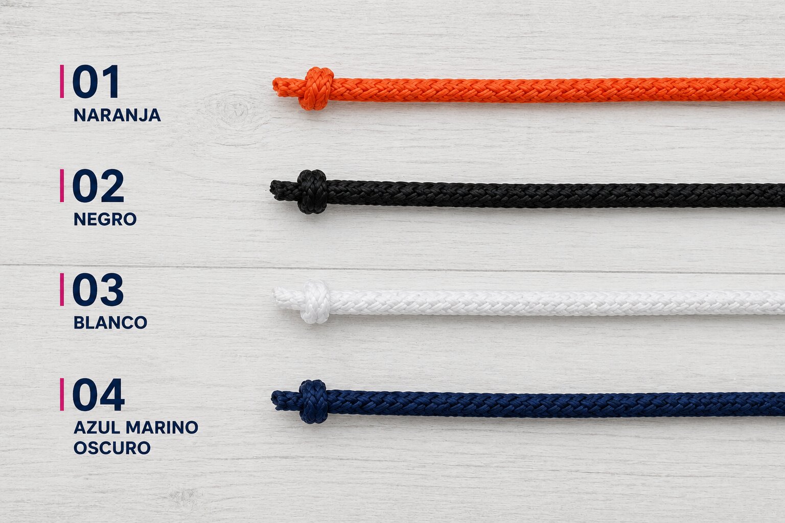 Colores disponibles de cordones textiles para bolsas comerciales personalizadas.